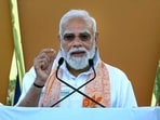 Prime Minister Narendra Modi addresses the gathering during the 12th International Day of Yoga celebrations in Kolkata.