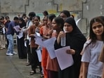 Thane, India - June -21, 2026: Students appearing for the NEET examination on Sunday, June 21, were seen gathering outside the NEET exam centres in Thane before entering the examination halls. ,in Thane ,in Mumbai, India, on, Sunday, June -21, 2026. ( photo by Praful Gangurde / Hindustan Times )