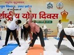 This year’s events theme was “Yoga for Healthy Ageing”, with participants performing various yoga asanas and meditation exercises in accordance with the Common Yoga Protocol. (Sunil Ghosh/HT Photo)
