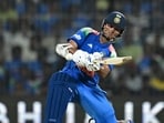 Yashasvi Jaiswal plays a shot during the third one-day international against Afghanistan. (AFP)