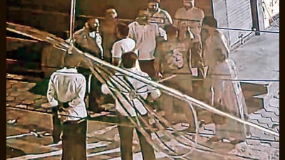 A CCTV grab of the dispute that took place in Giaspura on Saturday. (HT Photo) A CCTV grab of the dispute that took place in Giaspura on Saturday. (HT Photo)