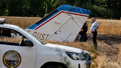Forensic technicians seen examining the wreckage of the Cessna 421 piloted by Ubisoft co-founder Claude Guillemot. (AP) Forensic technicians seen examining the wreckage of the Cessna 421 piloted by Ubisoft co-founder Claude Guillemot. (AP)