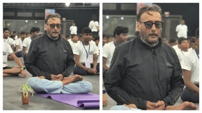 Jackie Shroff was seen practising meditation. An avid plant lover who is often photographed with a potted plant, the veteran actor did not shy away from expressing his love for plants here as well, as he brought one with him. (Jackieshroff/X)