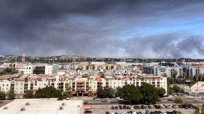 Black smoke rises from a warehouse fire in Boyle Heights as seen from downtown Los Angeles on June 17, 2026. The Los Angeles Fire Department issued a shelter-in-place order for Boyle Heights due to Hazardous materials after a fire at a storage facility which caused a large cloud of black smoke to be released into the air. (Photo by Etienne LAURENT / AFP) (AFP) Black smoke rises from a warehouse fire in Boyle Heights as seen from downtown Los Angeles on June 17, 2026. The Los Angeles Fire Department issued a shelter-in-place order for Boyle Heights due to Hazardous materials after a fire at a storage facility which caused a large cloud of black smoke to be released into the air. (Photo by Etienne LAURENT / AFP) (AFP)