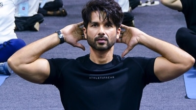 Shahid Kapoor engaged in several different yoga poses.&nbsp; (PTI)
