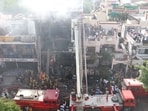 A massive fire gutted a three-floor commercial building housing an animation centre in Lucknow. A massive fire gutted a three-floor commercial building housing an animation centre in Lucknow.