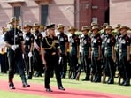 Newly appointed Chief of Defence Staff General NS Raja Subramani receives Guard of Honour, at the South Block Lawns, in New Delhi.
