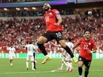 Egypt’s Mohamed Salah celebrates his goal against New Zealand. (Getty Images via AFP)