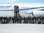 This handout photograph taken and released by Iran Football Federation Press Office on June 6, 2026 shows Iran's national team players posing at Antalya Airport before boarding a plane ahead of their departure to Mexico for the FIFA 2026 World Cup football tournament.