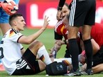 Nico Schlotterbeck #15 of Germany receives medical attention during the FIFA World Cup 2026 Group E match between Germany and Cote D'Ivoire(Getty Images via AFP)