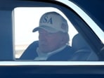 President Donald Trump sits in his limousine, known as The Beast, after arriving on Marine One at Joint Base Andrews, Md., Sunday, June 21, 2026, following a trip to Camp David.