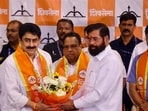 Maharashtra Deputy Chief Minister Eknath Shinde addresses a press conference after Shiv Sena UBT MPs join Shiv Sena.
