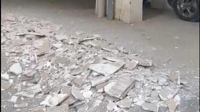 The society’s management, however, said that the plaster was removed as part of precautionary measures. (HT Photo) The society’s management, however, said that the plaster was removed as part of precautionary measures. (HT Photo)