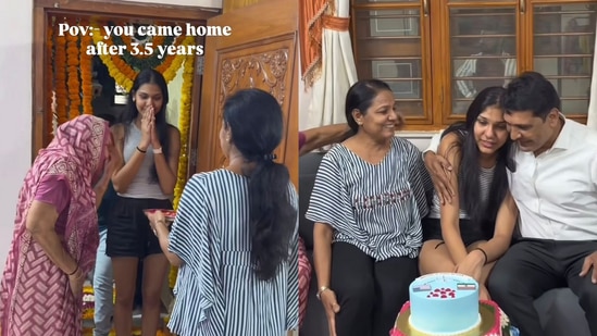Emotional family reunion as woman returns home after 3.5 years. (Instagram/@kennypatel_20)