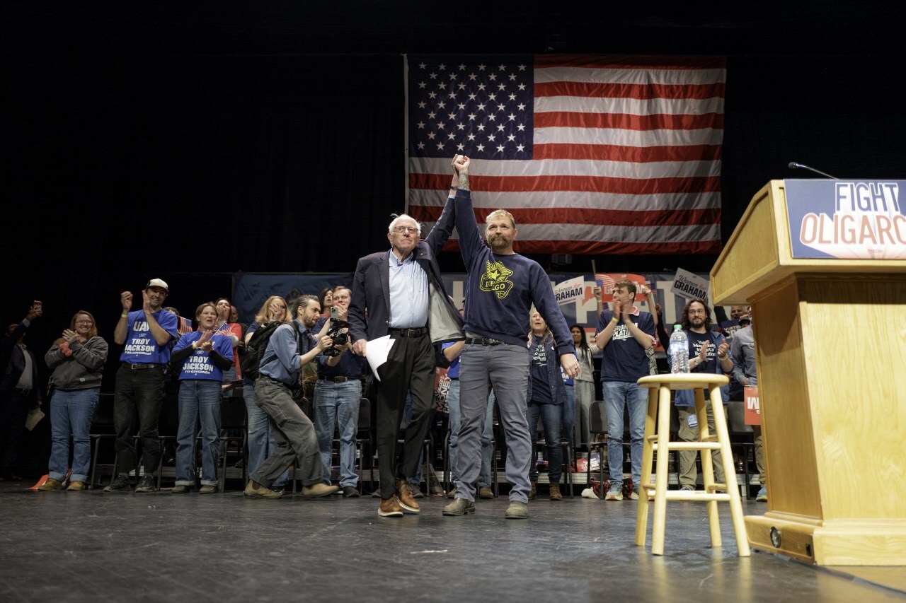 Sen. Bernie Sanders joins Graham Platner at a rally in Orono, Maine. Sen. Bernie Sanders joins Graham Platner at a rally in Orono, Maine.