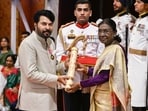 President Droupadi Murmu confers Padma Bhushan on Malayalam cinema legend Mammootty at Civil Investiture Ceremony-II at Rashtrapati Bhavan, in New Delhi on Tuesday. 