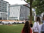 MONTREAL, CANADA - JUNE 22: People look at the scene of an earlier active shooter situation on June 22, 2026 in Montreal, Canada. (Photo by Andrej Ivanov / GETTY IMAGES NORTH AMERICA / Getty Images via AFP)