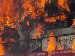 Chief fire officer (CFO) Lucknow Ankush Mittal said the smoke-filled staircase prevented firefighters from entering the building through the usual route (Deepak Gupta/HT Photo)