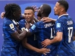 Kylian Mbappe got France up and running in the 14th minute, then returned to the scoresheet shortly after halftime with his second goal of the night.(IMAGN IMAGES via Reuters)