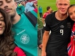 (L-R) Germany's Kai Havertz with wife Sophia Havertz, Norway's Erling Haaland with girlfriend Isabel Haugseng Johansen