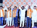 Mumbai, India - June 22, 2026: MPs Sanjay Dina Patil, Bhausaheb Wakchaure, Omraje Nimbalkar, Sanjay Jadhav, Sanjay Deshmukh and Nagesh Patil Ashtikar, who rebelled against the Uddhav Thackeray-led Shiv Sena, joined DY CM Eknath Shinde's Shiv Sena at YB Centre, Nariman Point in Mumbai, India, on Monday, June 22, 2026. (Photo by Anshuman Poyrekar/Hindustan Times) (Anshuman Poyrekar/HT Photo)