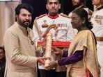 President Droupadi Murmu confers the Padma Bhushan to actor Mammootty during the second civil investiture ceremony, at Rashtrapati Bhavan, in New Delhi, Tuesday, June 23, 2026. (PTI Photo/Kamal Kishore)(PTI06_23_2026_000277B)