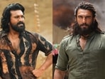 Ram Charan and Ranveer Singh in stills from Peddi and Dhurandhar. 