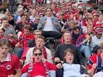 Supporters of the Norwegian football team perform the 