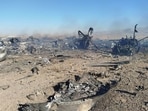 This handout photo provided by Iran's Revolutionary Guard Corps (IRGC) official website Sepah News on April 5, 2026 reportedly shows the wreckage and remains of targeted and crashed aircraft in central Iran.