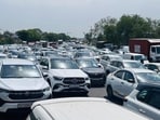 Traffic congestion on NH48 near Rangpuri (Parveen Kumar/HT)