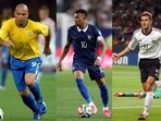Ronaldo Nazario for Brazil, Kylian Mbappe for France, and Miroslav Klose for Germany.