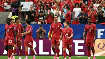 Cristiano Ronaldo scored twice to help Portugal roll to a 5-0 win over Uzbekistan in Group K clash in Houston. (AFP) Cristiano Ronaldo scored twice to help Portugal roll to a 5-0 win over Uzbekistan in Group K clash in Houston. (AFP)