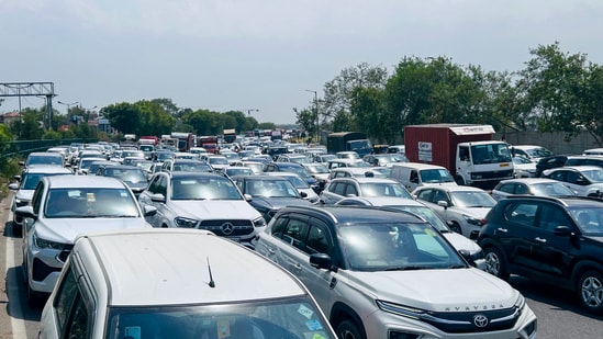 Gurugram, India-June 23, 2026: Traffic congestion is seen on National Highway-48 near Rangpuri, in Gurugram, India, on Tuesday, 23 June 2026. (Parveen Kumar/Hindustan Times)