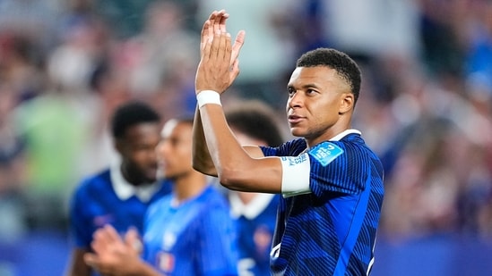 Kylian Mbappe scored twice against Iraq. (AP Photo/Petr David Josek)