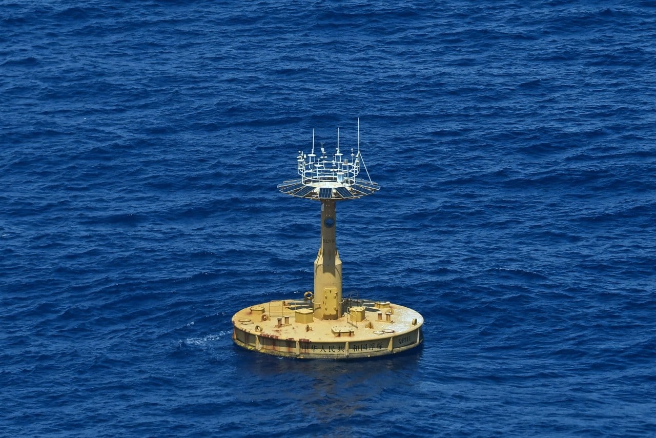 A buoy that the Philippine Coast Guard believes was installed by China at Scarborough Shoal. A buoy that the Philippine Coast Guard believes was installed by China at Scarborough Shoal.