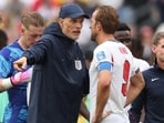 Thomas Tuchel England Manager talks to Harry Kane #9 of England during the FIFA World Cup 2026 Group L match between England and Ghana at Boston Stadium on June 23