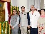 Himachal chief minister Sukhvinder Singh Sukhu with public works department minister Vikramaditya Singh on Tuesday. (Deepak Sansta/ht)