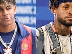 (L-R) Spain's Lamine Yamal's 304 chain refers to the postal code of his hometown, Curacao's Leandro Bacuna wears a chain modelled on his jersey