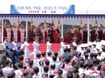 North Korean leader Kim Jong Un attends the commissioning ceremony of the new multipurpose destroyer Choe Hyon at Nampho port, North Korea, 