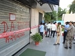 Officials from the Lucknow Development Authority (LDA) and the fire department sealed a coaching institute in Lucknow on Wednesday (Deepak Gupta/HT)