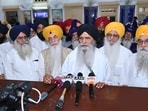 SGPC president Harjinder Singh Dhami addressing the media in Amritsar on Tuesday. (HT)