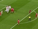 Portugal's Nuno Mendes scores their second goal from a free kick 