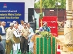 The Central Secretariat station is being developed as part of Metro phase V(A) as an extension of the existing Magenta Line from Janakpuri West to RK Ashram Marg. (Vipin Kumar/HT PHOTO)