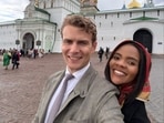 Candace Owens with husband George Farmer in Russia.(Facebook/Candace Owens﻿)