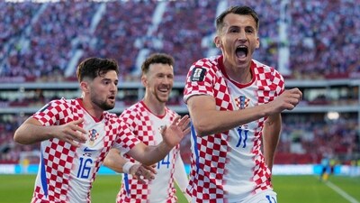 Croatia's Ante Budimir celebrates after scoring against Panama. (IMAGN IMAGES via Reuters)