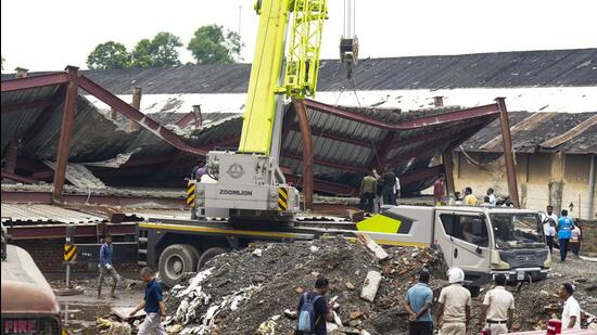 Kolkata: People gather after a three-storey under-construction warehouse collapsed in the Taratala area, in Kolkata, West Bengal. (PTI)