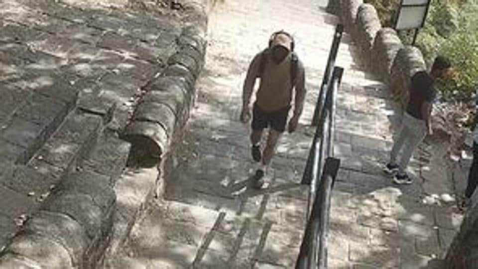 Chetan Chaudhary seen wearing a hoodie in the CCTV footage at the foothills of Lohagad on June 18. (Sourced) Chetan Chaudhary seen wearing a hoodie in the CCTV footage at the foothills of Lohagad on June 18. (Sourced)