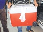 Bhopal, Inndia - Nov 18, 2016: Liver being transplanted from MY hospital Indore to Siddhanta Red Cross Superspeciality Hospital, where the organ is scheduled to be transplanted to a patient. This is the first liver transplant in the state. The 42-year-old donor was declared brain dead by MY Hospital doctors on Thursday afternoon, after which he was shifted to CHL hospital for organ retrieval.(Photo by Chandresh Mathur)