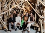 From left: Alwar Balasubramaniam, Skarma Sonam Tashi, curator Amin Jaffer, Sumakshi Singh, Asim Waqif and Ranjani Shettar (Joe Habben)