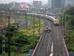 Navi Mumbai, India - June 24, 2026:Railway engineering teams works to stabilize track beds between Turbhe and Kopar Khairane stations on the Trans-Harbour line after heavy monsoon rains caused soil and ballast to cave in Navi Mumbai, India, on Wednesday, June 24, 2026. (Photo by Bachchan Kumar/ Hindustan Times) (Hindustan Times)